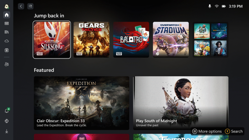 Interface do ROG Xbox Ally