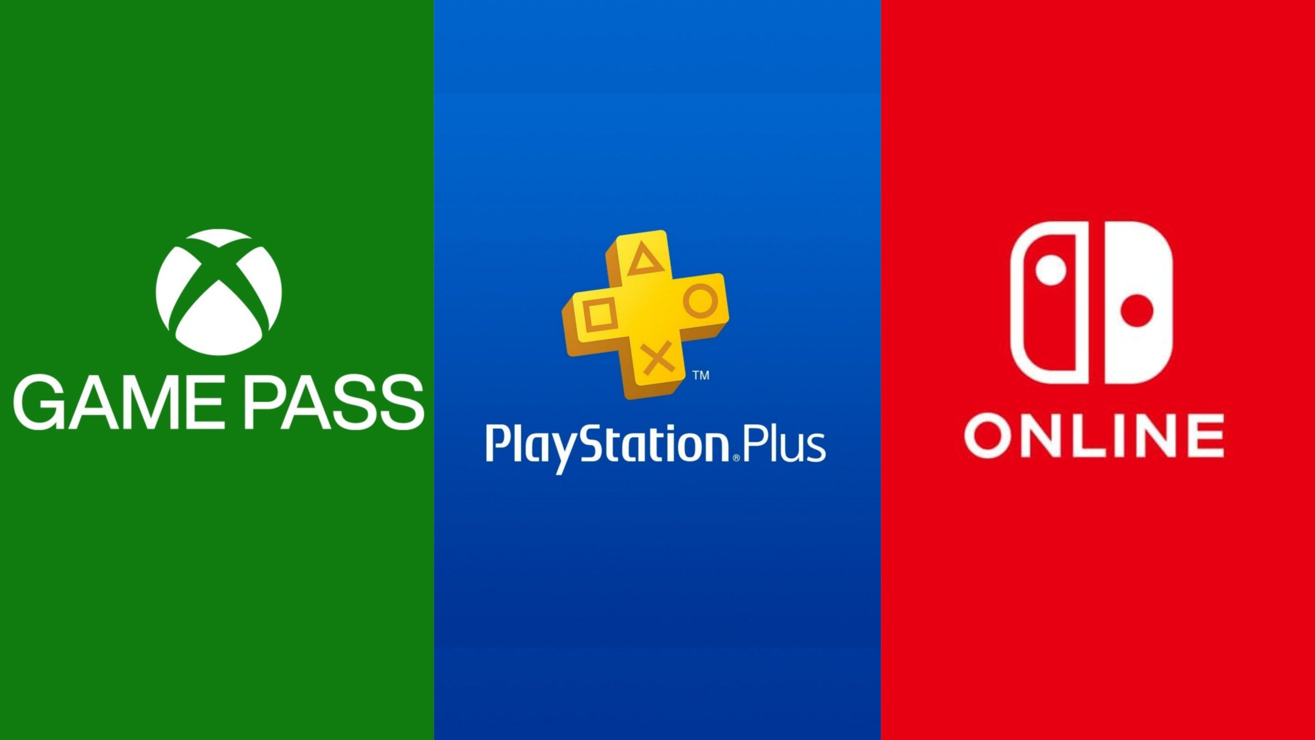 Logos do Game Pass, PS Plus e Switch Online
