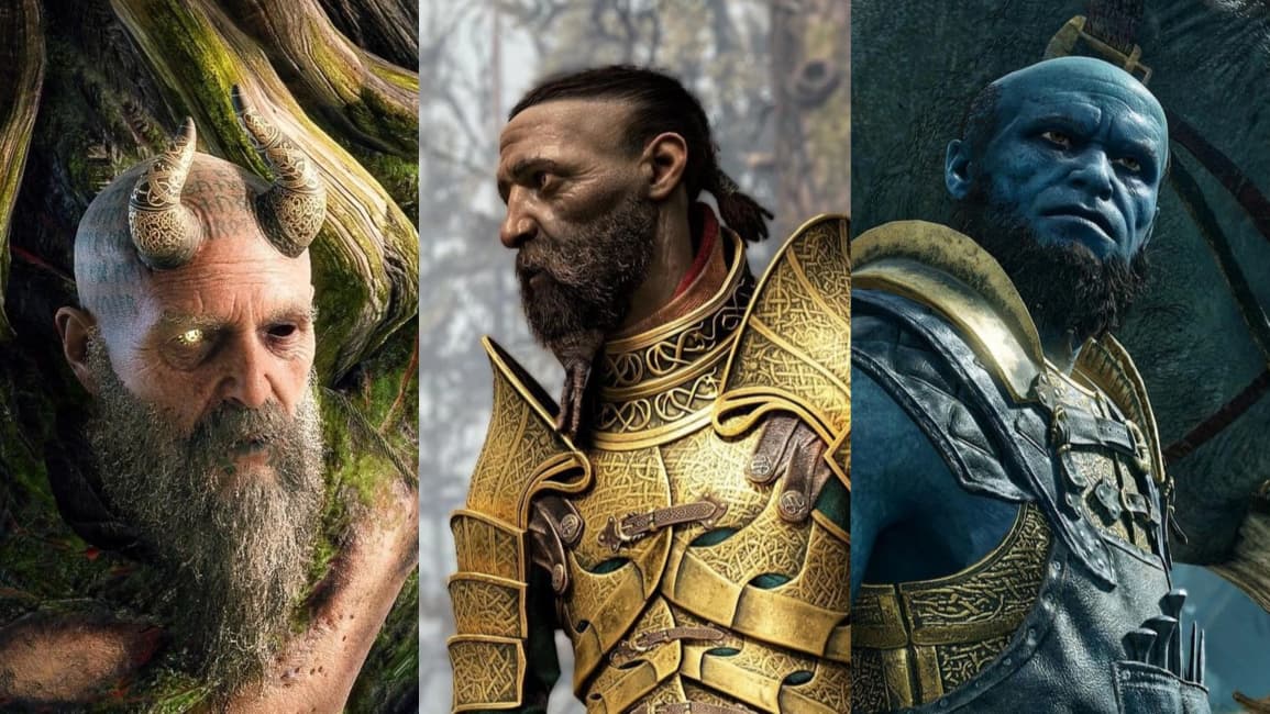 Imagem de Mimir, Sindri e Brok em God of War